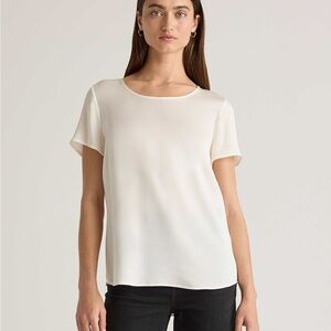 Quince | NWT Washable 100% Silk Ivory/Cream Stretch Short Sleeve Tee